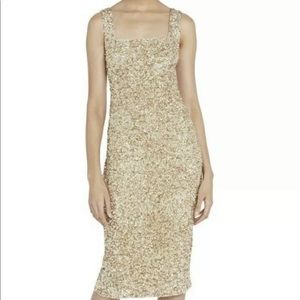 New Alice & Olivia Women Helen Gold Sequin Fitted Midi Dress Size M